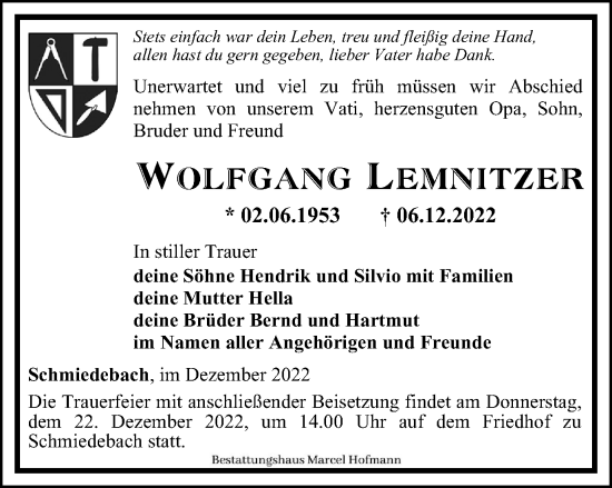 Traueranzeige von Wolfgang Lemnitzer