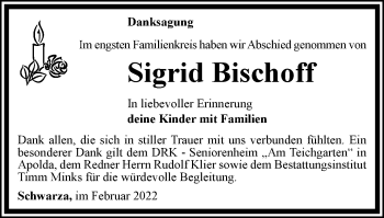 Traueranzeige von Sigrid Bischoff