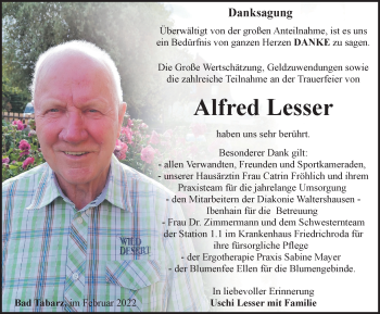 Traueranzeige von Alfred Lesser