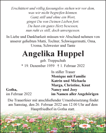 Traueranzeige von Angelika Huppel