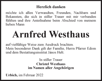 Traueranzeige von Arnfred Westhaus von Thüringer Allgemeine, Thüringische Landeszeitung