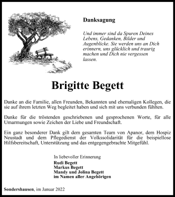 Traueranzeige von Brigitte Begett