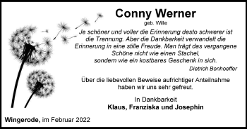 Traueranzeige von Conny Werner von Thüringer Allgemeine