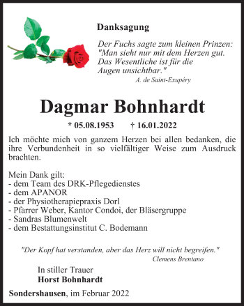 Traueranzeige von Dagmar Bohnhardt