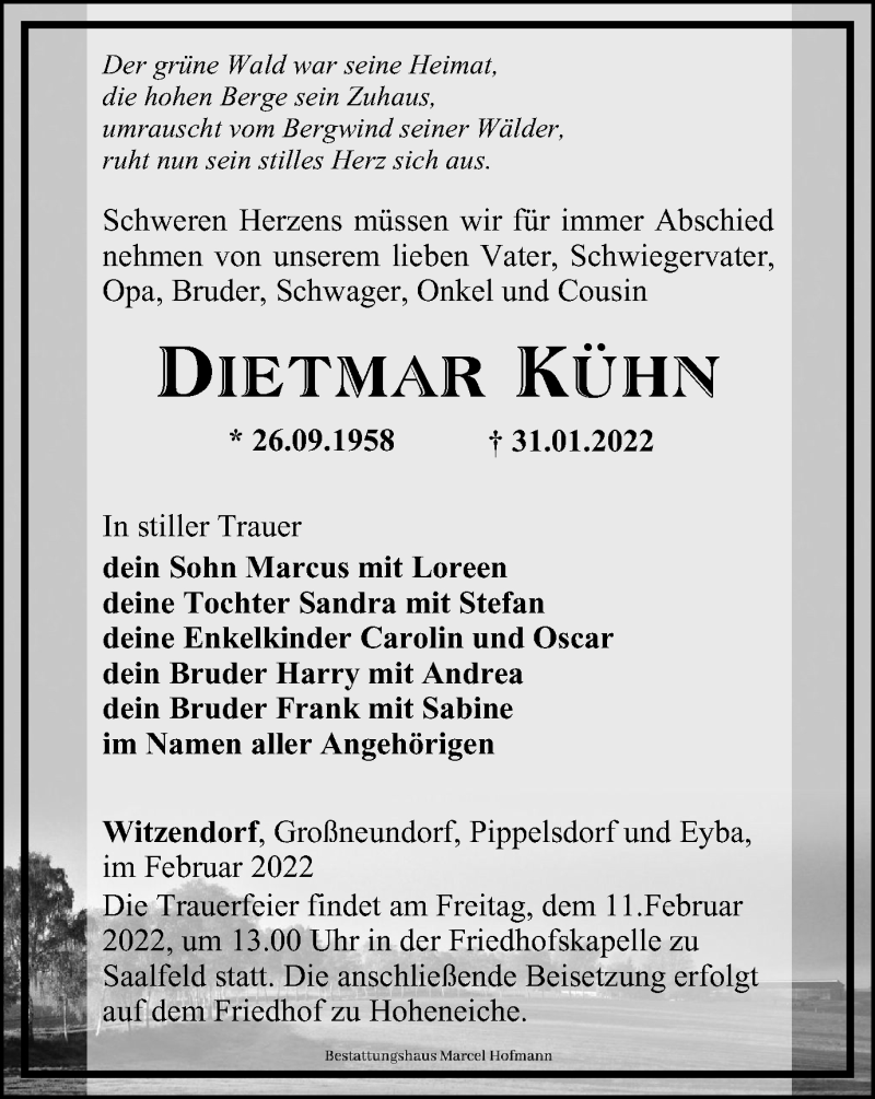  Traueranzeige für Dietmar Kühn vom 05.02.2022 aus Ostthüringer Zeitung