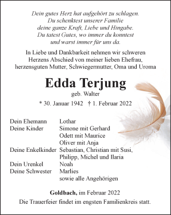 Traueranzeige von Edda Terjung