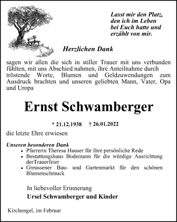 Traueranzeige von Ernst Schwamberger