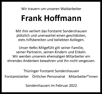 Traueranzeige von Frank Hoffmann von Thüringer Allgemeine