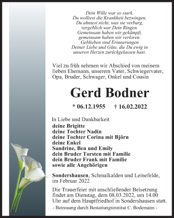 Traueranzeige von Gerd Bodner