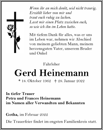 Traueranzeige von Gerd Heinemann