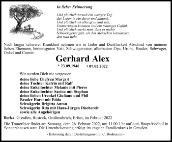 Traueranzeige von Gerhard Alex