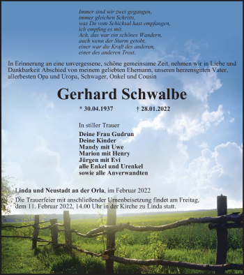 Traueranzeige von Gerhard Schwalbe