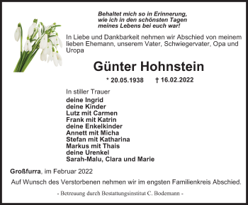 Traueranzeige von Günter Hohnstein