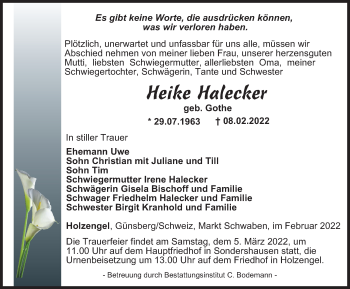 Traueranzeige von Heike Halecker