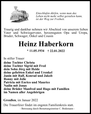 Traueranzeige von Heinz Haberkorn