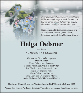 Traueranzeige von Helga Oelsner