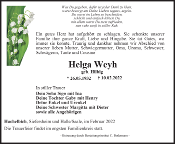 Traueranzeige von Helga Weyh