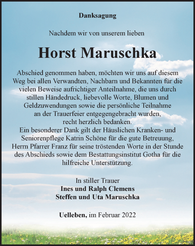  Traueranzeige für Horst Maruschka vom 26.02.2022 aus Thüringer Allgemeine, Thüringische Landeszeitung