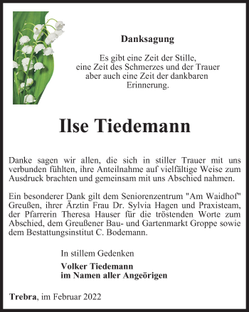 Traueranzeige von Ilse Tiedemann