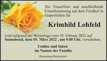 Traueranzeige von Krimhild Lohfeld