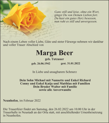 Traueranzeige von Marga Beer