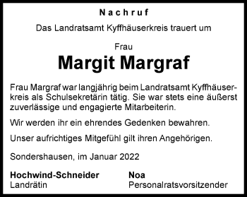 Traueranzeige von Margit Margraf