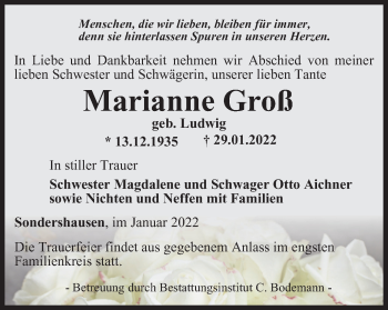 Traueranzeige von Marianne Groß