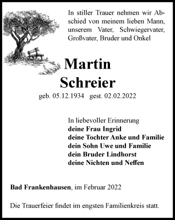 Traueranzeige von Martin Schreier von Thüringer Allgemeine