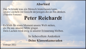 Traueranzeige von Peter Reichardt von Ostthüringer Zeitung