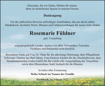 Traueranzeige von Rosemarie Füldner