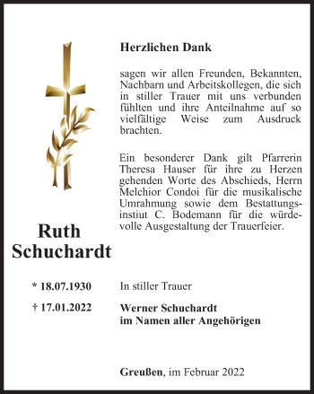 Traueranzeige von Ruth Schuchardt