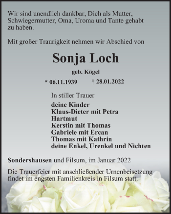 Traueranzeige von Sonja Loch