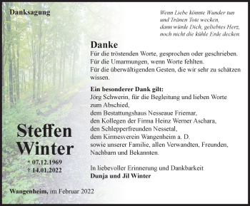 Traueranzeige von Steffen Winter von Thüringer Allgemeine, Thüringische Landeszeitung