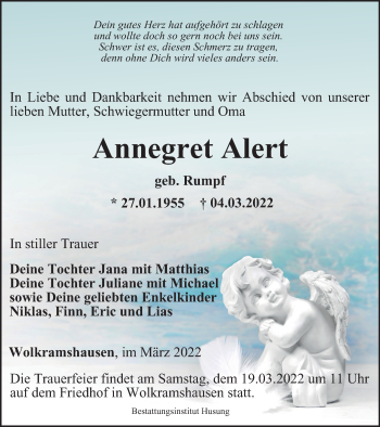 Traueranzeige von Annegret Alert von Thüringer Allgemeine