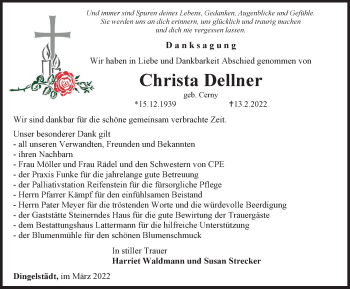 Traueranzeige von Christa Dellner von Thüringer Allgemeine