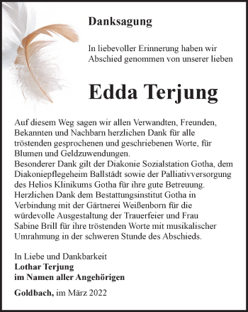 Traueranzeige von Edda Terjung