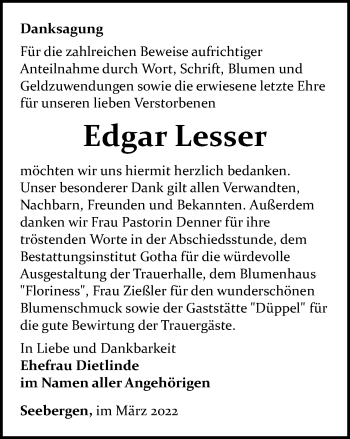 Traueranzeige von Edgar Lesser