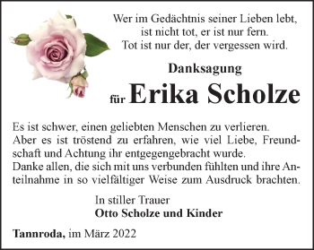 Traueranzeige von Erika Scholze