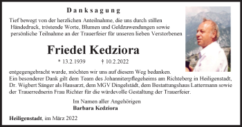 Traueranzeige von Friedel Kedziora von Thüringer Allgemeine