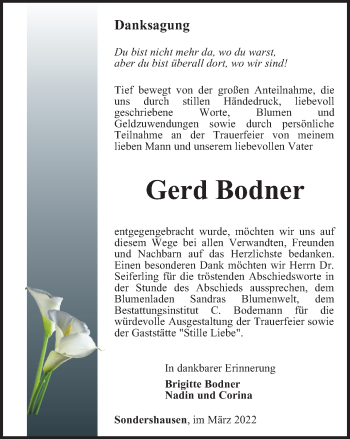 Traueranzeige von Gerd Bodner