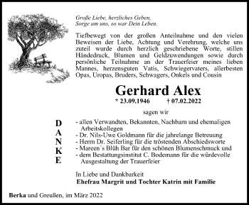 Traueranzeige von Gerhard Alex