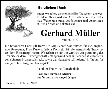 Traueranzeige von Gerhard Müller von Thüringer Allgemeine