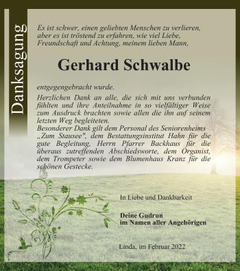 Traueranzeige von Gerhard Schwalbe