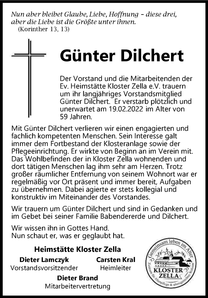  Traueranzeige für Günter Dilchert vom 12.03.2022 aus Thüringer Allgemeine