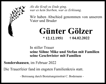 Traueranzeige von Günter Gölzer