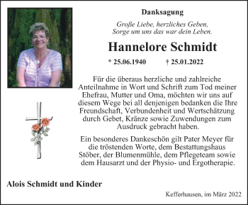 Traueranzeige von Hannelore Schmidt von Thüringer Allgemeine