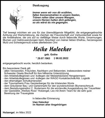 Traueranzeige von Heike Halecker