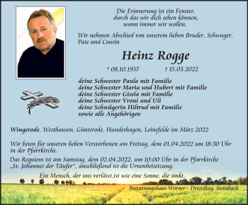 Traueranzeige von Heinz Rogge von Thüringer Allgemeine