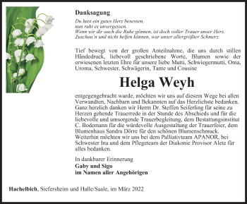 Traueranzeige von Helga Weyh