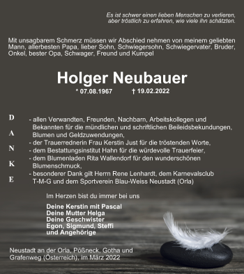 Traueranzeige von Holger Neubauer